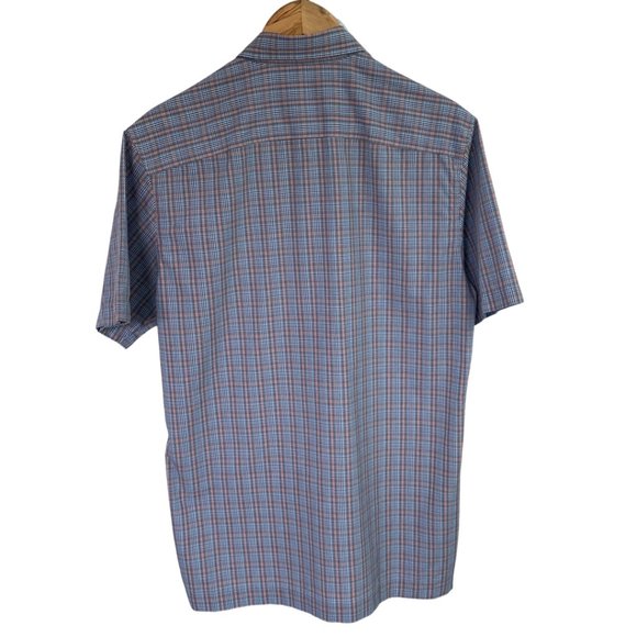 Joseph & Feiss Men's Short Sleeve Non-Iron Blue Plaid Button Down Shirt Size M - Picture 8 of 9
